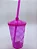 COPO FEST ACRILICO 400ML COM TAMPA E CANUDO ROSA FLUOR - Imagem 1