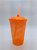COPO FEST 750ML LARANJA TRANSP TAMPA E CANUDO - Imagem 1