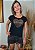 T-shirt Feminina Preta Coração Dourado Tachinha Metal - Imagem 2