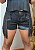 Shorts Jeans Feminino Cinza Escuro Estonado Com Franja - Imagem 2