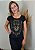 T-shirt Feminina Preta Leão Dourado Pedraria - Imagem 1