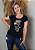 T-shirt Feminina Preta Meia Caveira Dourada Pedraria - Imagem 1