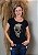 T-shirt Feminina Preta Meia Caveira Dourada Pedraria - Imagem 3