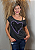 T-shirt Feminina Estonada Coração Preto e Lilás Pedraria - Imagem 5