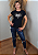 T-shirt Feminina Preta Baby Look Coração 3D Pedraria - Imagem 2