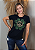 T-shirt Feminina Preta Baby Look Trevo Quatro Folhas Verde Pedraria - Imagem 1