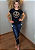 T-shirt Feminina Preta Baby Look Smile Dourado Pedraria - Imagem 2