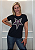 T-shirt Feminina Preta Baby Look Estrela Prata e Lilas Pedraria - Imagem 1