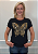 T-shirt Feminina Preta Baby Look Borboleta Voe Dourada Pedraria - Imagem 1