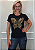 T-shirt Feminina Preta Baby Look Borboleta Voe Dourada Pedraria - Imagem 7