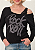 Tshirt Feminina Manga Longa Preta Gola Canoa Rock And Roll Prata Pedraria - Imagem 8