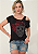 Tshirt Feminina Preta Gola Canoa Caveira Rosas Pedraria - Imagem 10