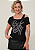 Tshirt Feminina Preta Gola Canoa Rock And Roll Prata Pedraria - Imagem 1