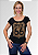 Tshirt Feminina Preta Gola Canoa Route 66 Dourada Pedraria - Imagem 1