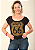 Tshirt Feminina Preta Gola Canoa Route 66 Dourada Pedraria - Imagem 1