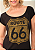 Tshirt Feminina Preta Gola Canoa Route 66 Dourada Pedraria - Imagem 2