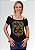 Tshirt Feminina Preta Gola Canoa Route 66 Dourada Pedraria - Imagem 4