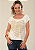 Tshirt Feminina Off White Gola Canoa Coração Dourado Pedraria - Imagem 1