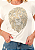 Tshirt Feminina Baby Look Off White Leão Colors Crystal Pedraria - Imagem 2