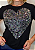 Tshirt Feminina Baby Look Preta Coração Folhagem Crystal Pedraria TRC - Imagem 2