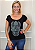 Tshirt Feminina Preta Gola Canoa Caveira Mexicana Crystal Prata Pedraria TRC - Imagem 1