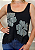 Regata Cropped Feminino Preta Flores Crystal Prata Pedraria TRC - Imagem 1