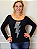 Tshirt Feminina Manga Longa Preta Gola Canoa Raio Strass Crystal Pedraria - Imagem 2
