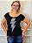 Tshirt Feminina Preta Gola Canoa Raio Strass Crystal Pedraria - Imagem 4
