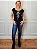 Tshirt Feminina Preta Gola Canoa Raio Strass Crystal Pedraria - Imagem 1