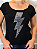 Tshirt Feminina Preta Gola Canoa Raio Strass Crystal Pedraria - Imagem 2