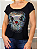 Tshirt Feminina Preta Gola Canoa Gata Crystal Pedraria - Imagem 2