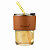 Copo De Vidro Com Canudo Tampa e Vedação 450ML Dourado - Imagem 1