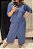 Conjunto de blusa com gola e saia em moletinho azul - TAM G - Imagem 2