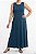 Vestido linha resort em viscose azul com bolso lateral sem manga - Imagem 2