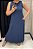 Vestido linha resort em viscose azul com bolso lateral sem manga - Imagem 1