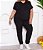 Conjunto blusa manga curta e calça em malha preto Plus Size - Imagem 1