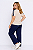 Conjunto Blusa Bege com detalhe na manga e calca azul marinho em malha Plus Size - Imagem 2