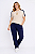 Conjunto Blusa Bege com detalhe na manga e calca azul marinho em malha Plus Size - Imagem 1