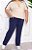 Conjunto Blusa Bege com detalhe na manga e calca azul marinho em malha Plus Size - Imagem 1