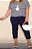 Conjunto de blusa manga curta listras azul marinho e calça pescador Plus Size - Imagem 1