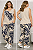 Conjunto de regata e calça estampa palmeiras tons de azul e bege Plus Size - Imagem 1