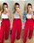 Calça pantalona alfaiataria vermelha com cinto - Imagem 1
