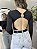 Body Feminino Manga Longa Costas Abertas com Detalhe Dourado cor Preta - Imagem 1