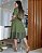 Vestido em Linho bordado com detalhes em courino Verde midi - Imagem 3