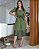 Vestido em Linho bordado com detalhes em courino Verde midi - Imagem 8
