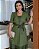 Vestido em Linho bordado com detalhes em courino Verde midi - Imagem 6
