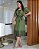 Vestido em Linho bordado com detalhes em courino Verde midi - Imagem 1