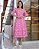 Vestido manga 3/4 botoes perola 100% algodão bordado Rosa - Imagem 1