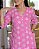 Vestido manga 3/4 botoes perola 100% algodão bordado Rosa - Imagem 2
