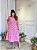Vestido manga 3/4 botoes perola 100% algodão bordado Rosa - Imagem 4